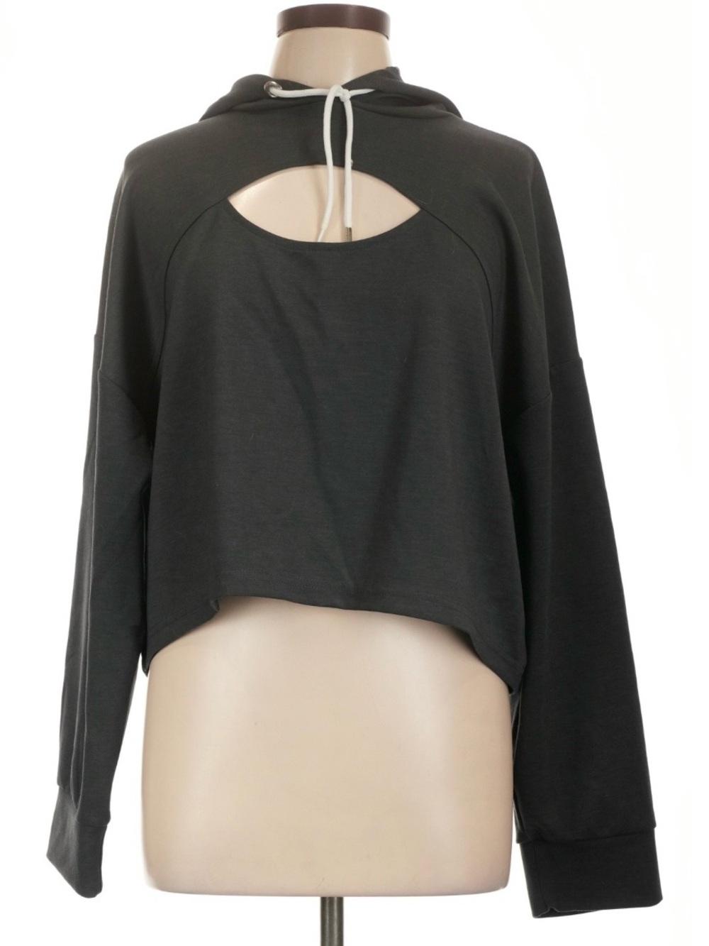 Anthropologie Daily Practice Dark Gray Cutout Hooded Sweatshirt